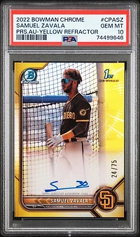 2022 Bowman Chrome Prospect Autographs Cpasz Samuel Zavala Yellow Refractor PSA 10