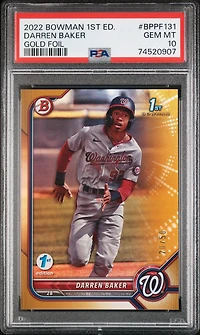 2022 Bowman 1st Edition Bppf131 Darren Baker Gold Foil PSA 10