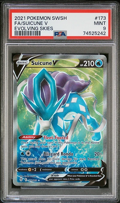 2021 Pokemon Sword & Shield Evolving Skies 173 Full Art/suicune V PSA