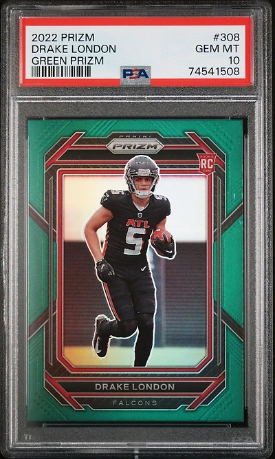 2022 Panini Prizm 308 Drake London Green Prizm PSA 10