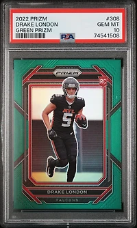 2022 Panini Prizm 308 Drake London Green Prizm PSA 10