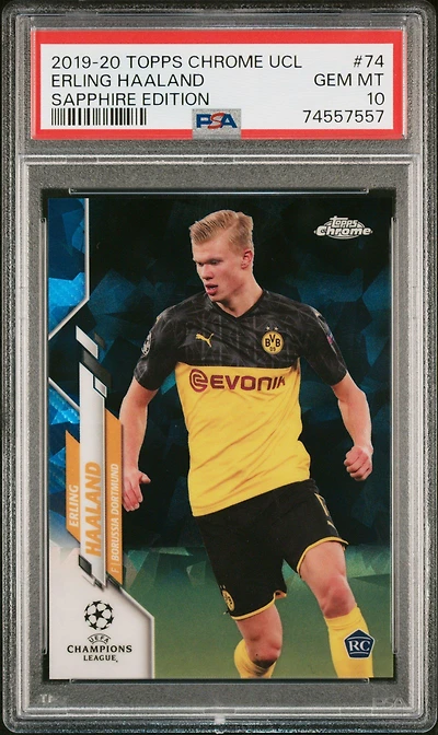 2019 Topps Chrome Uefa Champions League Sapphire Edition 74 Erling Haaland PSA 10