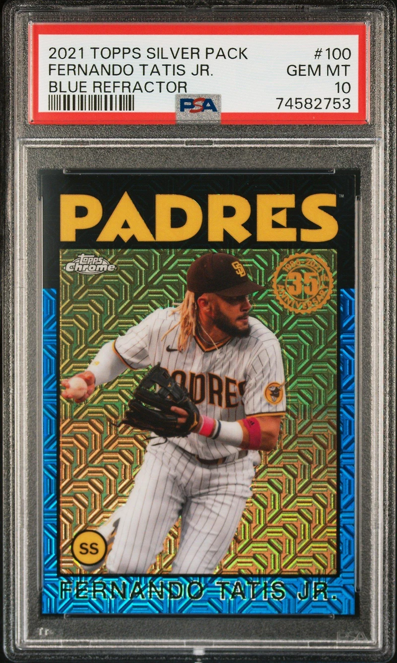 2021 Topps Silver Pack 1986 Chrome Promo 100 Fernando Tatis Jr. Blue Refractor PSA 10