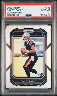 2022 Panini Prizm 305 Bailey Zappe Silver Prizm PSA 10