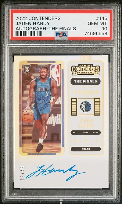 2022 Panini Contenders 145 Jaden Hardy Autograph-the Finals PSA 10