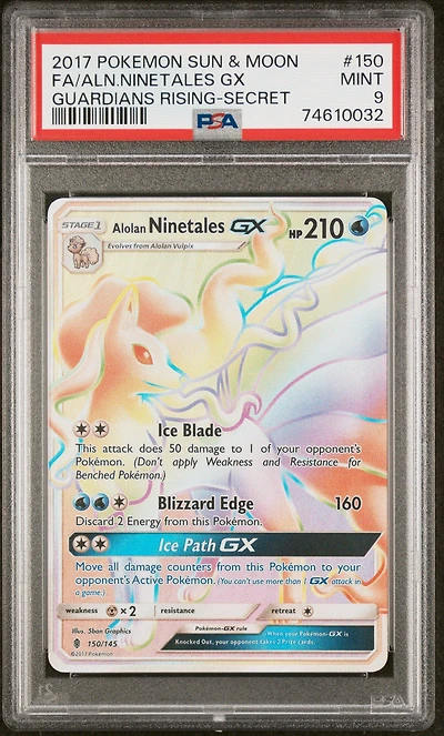 2017 Pokemon Sun & Moon Guardians Rising 150 Full Art/alolan Ninetales Gx Secret PSA 9