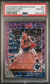 2019 Panini Hoops Premium Stock 59 Stephen Curry Purple Disco PSA 10
