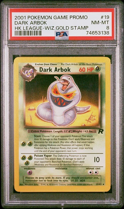 2001 Pokemon Game Promo 19 Dark Arbok Hong Kong League W/wizards Gold Stamp PSA 8