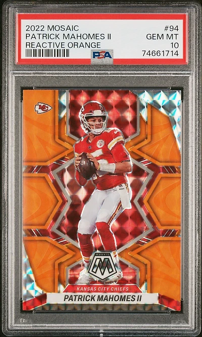 2022 Panini Mosaic 94 Patrick Mahomes Ii Reactive Orange PSA 10
