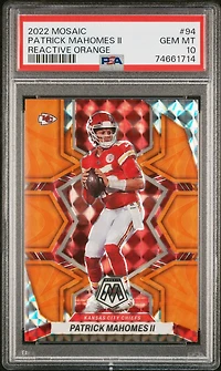 2022 Panini Mosaic 94 Patrick Mahomes Ii Reactive Orange PSA 10