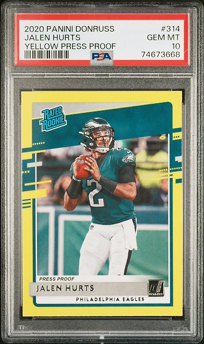 2020 Panini Donruss 314 Jalen Hurts Yellow Press Proof PSA 10
