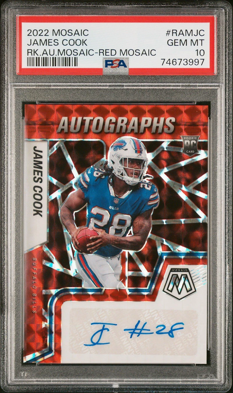 2022 Panini Mosaic Rookie Autograph Mosaic Ramjc James Cook PSA 10