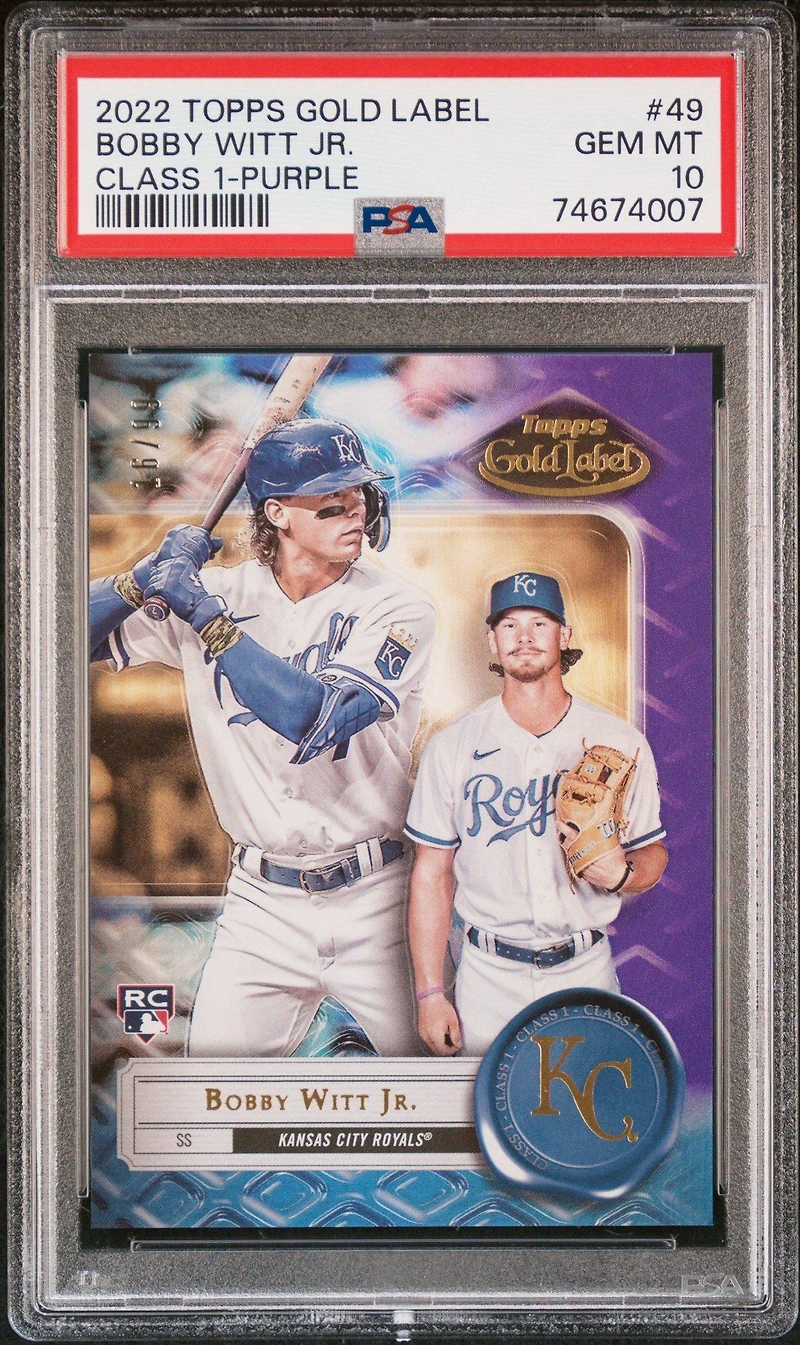 2022 Topps Gold Label 49 Bobby Witt Jr. Class 1-purple PSA 10