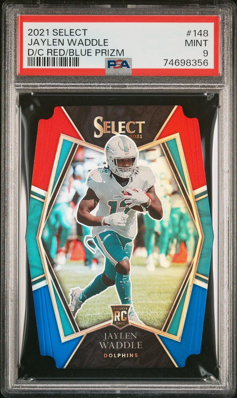 2021 Panini Select 148 Jaylen Waddle Die-cut Red/blue Prizm PSA 9