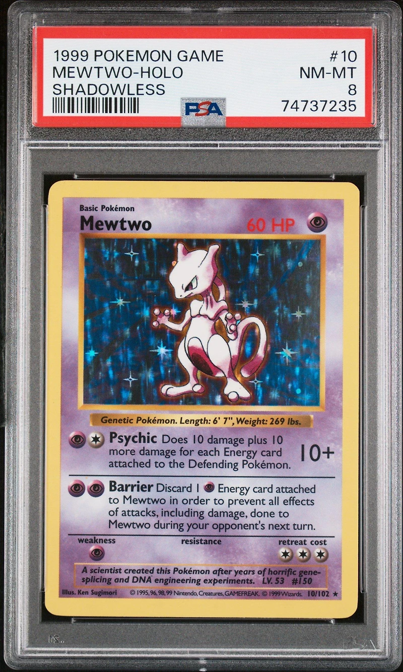 1999 Pokemon Game 10 Mewtwo-holo Shadowless PSA 8