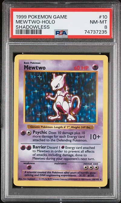 1999 Pokemon Game 10 Mewtwo-holo Shadowless PSA 8
