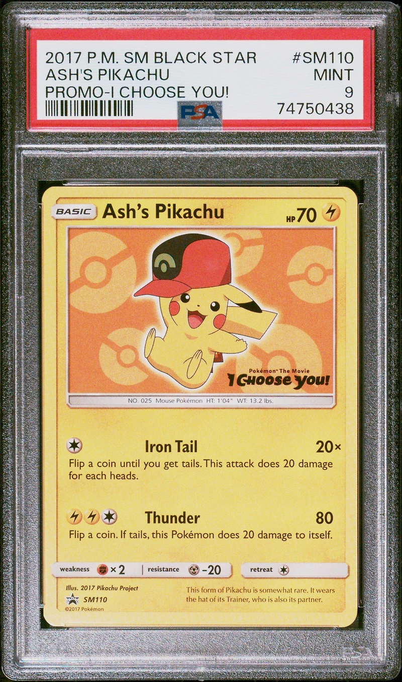 2017 Pokemon Sm Black Star Promo Sm110 Ash's Pikachu I Choose You! PSA 9