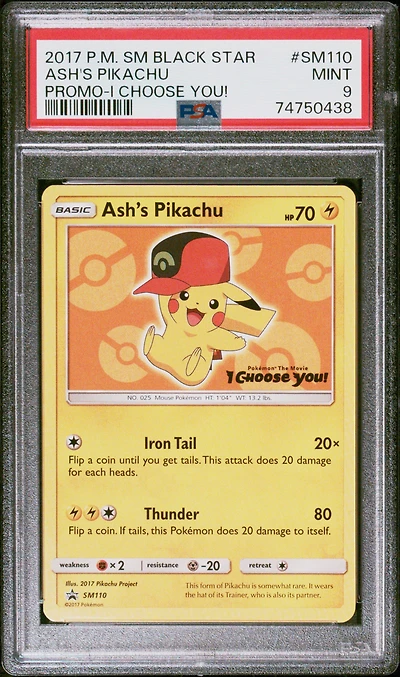 2017 Pokemon Sm Black Star Promo Sm110 Ash's Pikachu I Choose You! PSA 9
