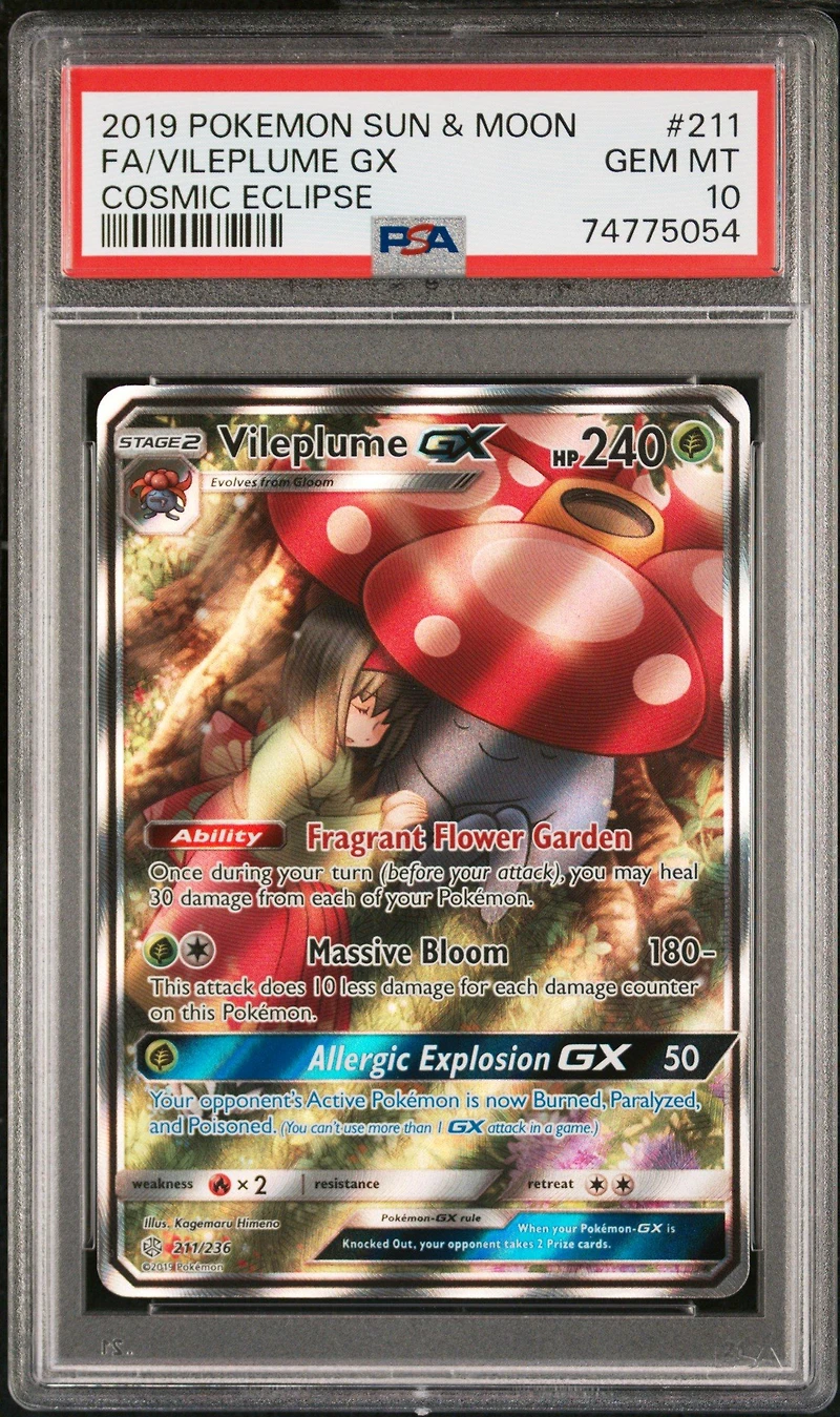 2019 Pokemon Sun & Moon Cosmic Eclipse 211 Full Art/vileplume Gx PSA