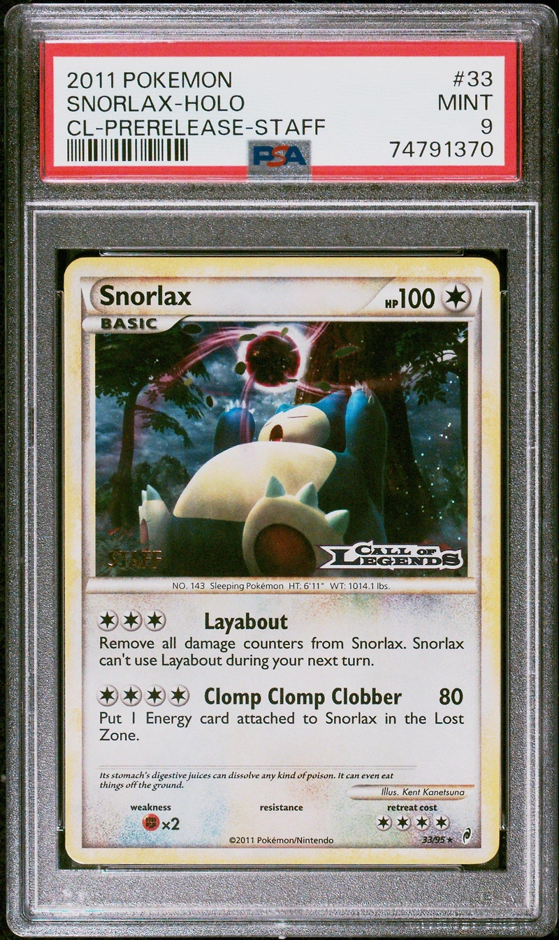 2011 Pokemon Call Of Legends 33 Snorlax-holo Prerelease-staff PSA 9