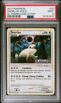 2011 Pokemon Call Of Legends 33 Snorlax-holo Prerelease-staff PSA 9