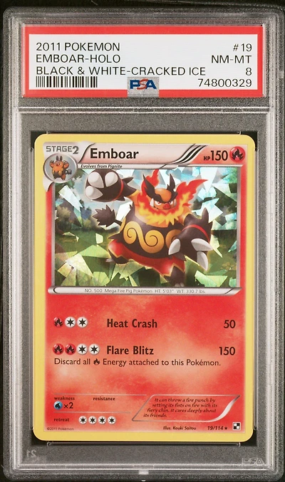 2011 Pokemon Black & White 19 Emboar-holo Cracked Ice PSA 8