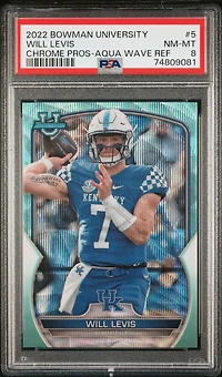 2022 Bowman University Chrome Prospects 5 Will Levis Aqua Wave Refractor PSA 8
