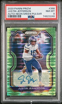 2020 Panini Prizm 398 Justin Jefferson Autograph-neon Green Pulsar PSA 8
