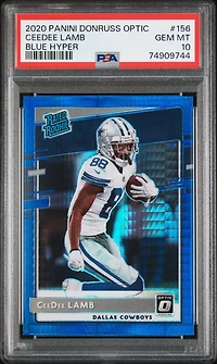 2020 Panini Donruss Optic 156 Ceedee Lamb Blue Hyper PSA 10