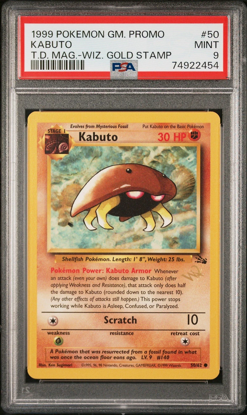 1999 Pokemon Game Promo 50 Kabuto Top Deck Magazine PSA 9