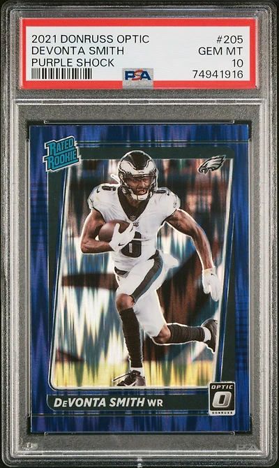 2021 Panini Donruss Optic 205 Devonta Smith Purple Shock PSA 10