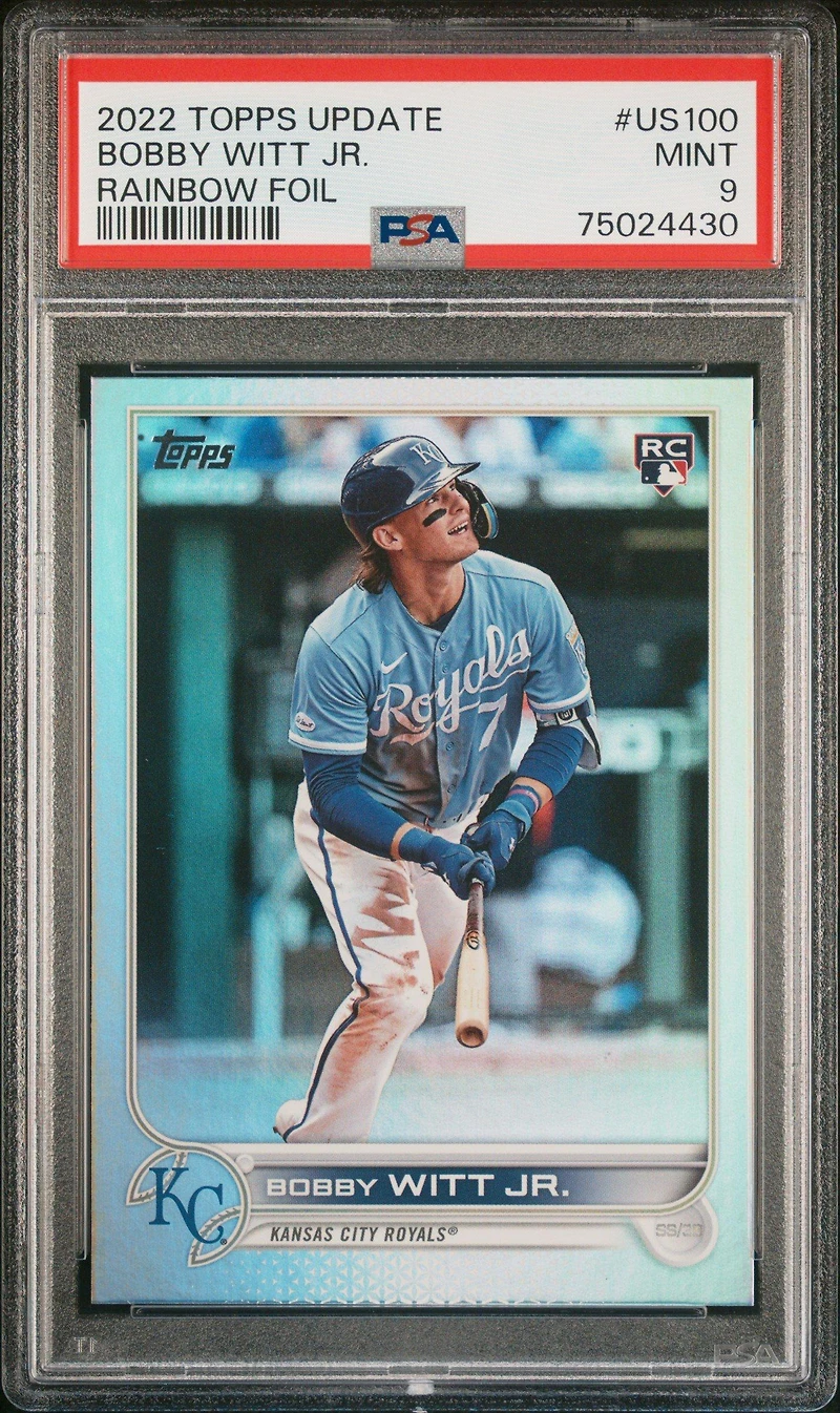 2022 Topps Update Us100 Bobby Witt Jr. Rainbow Foil PSA 9