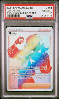 2021 Pokemon Sword & Shield Evolving Skies 224 Full Art/raihan Secret PSA 10