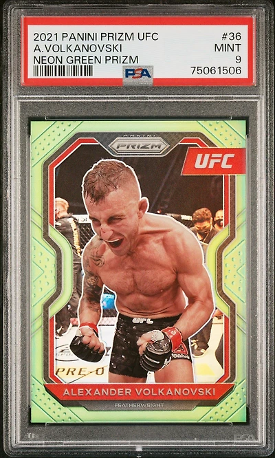 2021 Panini Prizm Ufc 36 Alexander Volkanovski Neon Green Prizm PSA 9