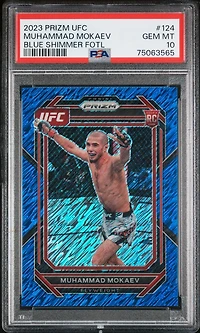 2023 Panini Prizm Ufc 124 Muhammad Mokaev Blue Shimmer Fotl PSA 10