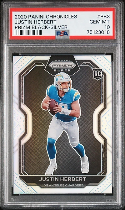 2020 Panini Chronicles Prizm Black Pb3 Justin Herbert Silver PSA