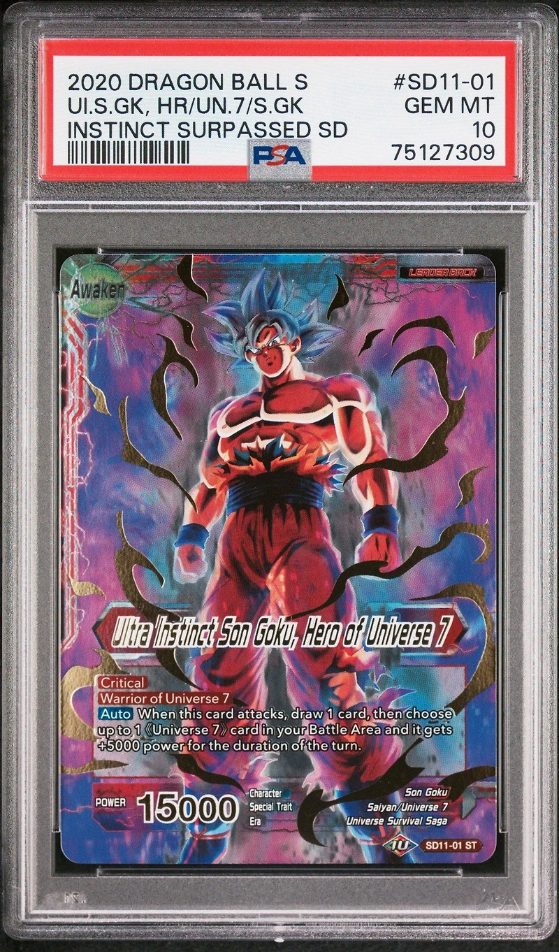 2020 Dragon Ball Super Card Game Starter Deck 11 Instinct Surpassed Sd11-01 Son Goku/ultra Instinct Son Goku, Hero Of Universe 7 PSA 10