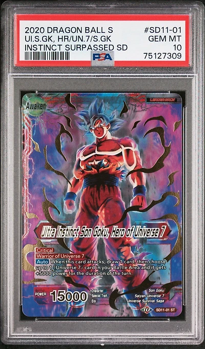 2020 Dragon Ball Super Card Game Starter Deck 11 Instinct Surpassed Sd11-01 Son Goku/ultra Instinct Son Goku, Hero Of Universe 7 PSA 10