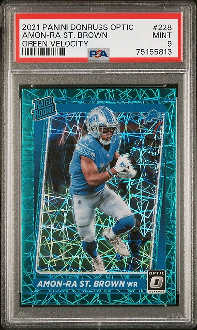 2021 Panini Donruss Optic 228 Amon-ra St. Brown Green Velocity PSA 9