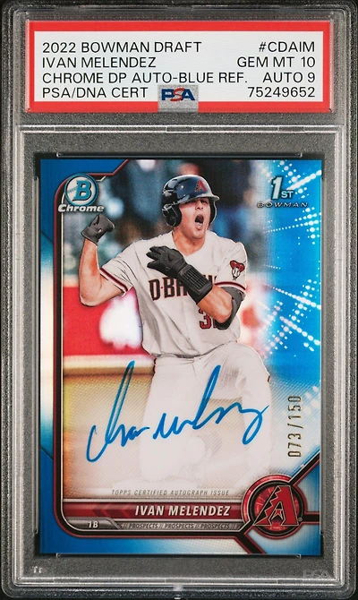 2022 Bowman Draft Chrome Draft Pick Autographs Cdaim Ivan Melendez Blue Refractor PSA 10