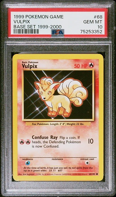 1999 Pokemon Game 68 Vulpix Base Set 1999-2000 PSA 10