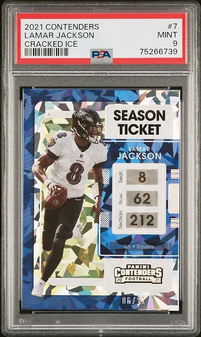 2021 Panini Contenders 7 Lamar Jackson Cracked Ice PSA 9