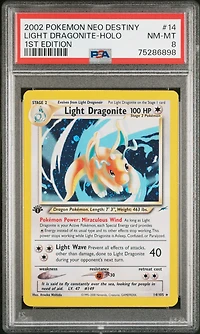 2002 Pokemon Neo Destiny 14 Light Dragonite-holo 1st Edition PSA 8