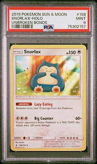 2019 Pokemon Sun & Moon Unbroken Bonds 158 Snorlax-holo PSA