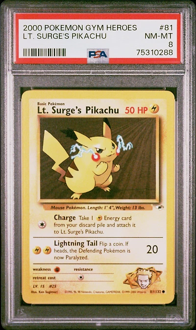 2000 Pokemon Gym Heroes 81 Lt. Surge's Pikachu PSA 8