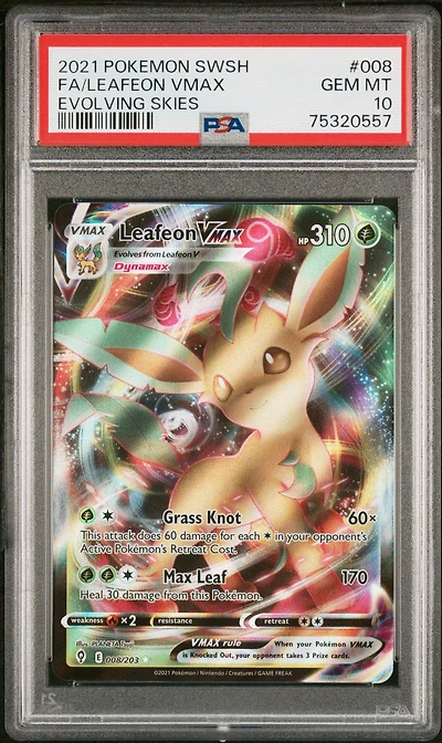 2021 Pokemon Sword & Shield Evolving Skies 008 Fa/leafeon Vmax PSA 10