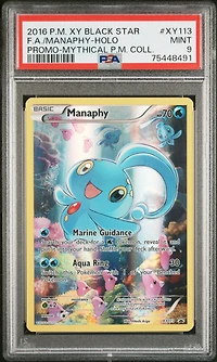 2016 Pokemon Xy Black Star Promo Xy113 Full Art\manaphy-holo Mythical Pokemon Collection PSA 9