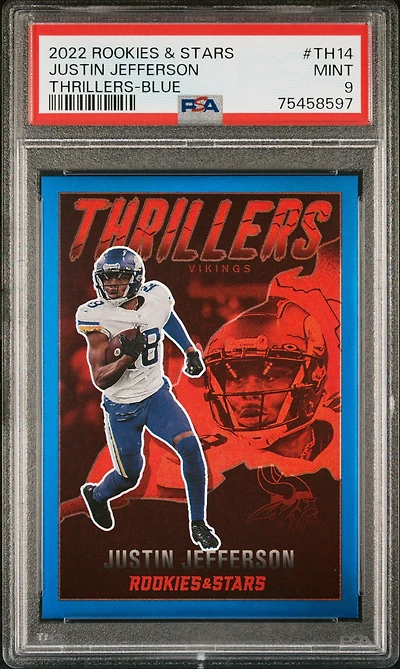 2022 Panini Rookies & Stars Thrillers Th14 Justin Jefferson Blue PSA 9