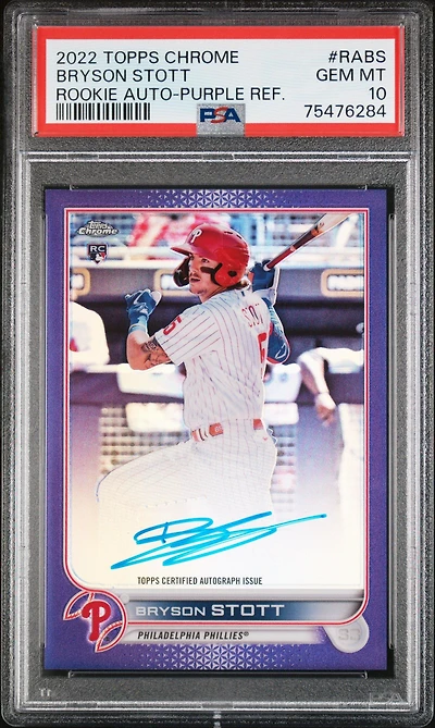 2022 Topps Chrome Rookie Autographs Rabs Bryson Stott Purple Refractor PSA 10