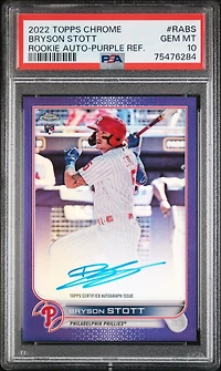 2022 Topps Chrome Rookie Autographs Rabs Bryson Stott Purple Refractor PSA 10